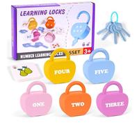 AOOSA 5 Set Serrature e Giocattoli Chiave, Giocattoli con Chiave Lucchetto | Chiavi Giocattolo Bambini con Lucchetto a Forma di Mela, Chiavi e Tessera, Montessori Set per lo sviluppo dai 3+ Anni