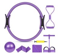 AOOSA Kit Pilates, 15''/38 cm Cerchio Pilates Ring con Due Manici Imbottiti, 4/6 Pezzi Set di Anelli per Pilates Perfetto para Yoga, entrenamiento Basica, tonificazione Cosce Addominali, Gambe