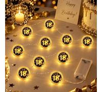 AOOSA Luci Decorative a LED da 1 m con 10 LED, 18° Compleanno, Nero e Oro | Luci a Batteria, Regalo di Compleanno per Donne Uomini, per Feste in Casa e All'aperto, la Camera da Letto e per Bottiglie