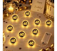 AOOSA Luci Decorative a LED da 1 m con 10 LED, 40° Compleanno, Nero e Oro | Luci a Batteria, Regalo di Compleanno per Donne Uomini, per Feste in Casa e All'aperto, la Camera da Letto e per Bottiglie