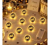 AOOSA Luci Decorative a LED da 1 m con 10 LED, 60° Compleanno, Nero e Oro | Luci a Batteria, Regalo di Compleanno per Donne Uomini, per Feste in Casa e All'aperto, la Camera da Letto e per Bottiglie
