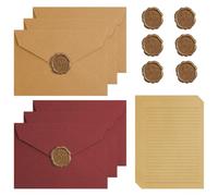AOOSU 22 Pezzi Kit per Scrivere Lettere Antiche, con 6 Buste Vintage, 10 Carta da Lettere Vintage 6 Sigilli di Cera, Adatto per Inviti, Regali, Matrimoni, Compleanni (Rosso + Marrone)