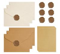 AOOSU 22 Pezzi Kit per Scrivere Lettere Antiche, con 6 Buste Vintage, 10 Carta da Lettere Vintage 6 Sigilli di Cera, Adatto per Inviti, Regali, Matrimoni, Compleanni (Marrone + Bianco)