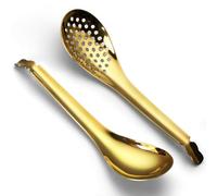 AOOSY 2 cucchiai da minestra in acciaio inox dorato e cucchiai da portata intagliati, cucchiai per zuppa, cucchiai da servizio, piccoli cucchiai scanalati, utensili per la cena, per la casa, il