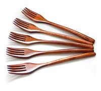 AOOSY 5 Pezzi forchette in Legno Set in Legno Stile Vintage Marrone Pratico Posate per Posate Set Posate forchette per Cucina casa Ristorante (Senza Corda legata)