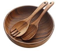AOOSY Set di insalatiera 24 cm con insalata in legno di legno con cucchiai da portata Set di insalata per mescolare insalata, forchetta e cucchiaio da cucina Set di posate