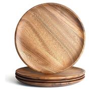 AOOSY Set di piatti da tavola rotondi in legno di acacia da 27 cm, piatti in legno per mangiare panini, insalata, frutta, cibo, salumi (set di 4)