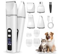 AOOTE 4 In 1 Tosatrice per Cani e Gatti, Kit Silenziosa Rasoio per Cani, Tagliacapelli Professionale per Gatti, con Smerigliatrice Unghi, 4 Pettini Guida, Display LED, USB, per Corpi, Occhi, Viso