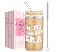 AOOTE Bicchiere In Vetro Da 16 Oz, 500ml Bicchieri con coperchio e Cannuccia, con Spazzole Bicchieri, Regalo di Fidanzamento, per Acqua, Cocktail, Latte, Milkshake, Succhi, Smoothies, Birra, Caffè