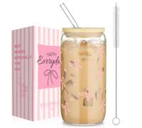 AOOTE Bicchiere In Vetro Da 16 Oz, 500ml Bicchieri con coperchio e Cannuccia, Papillon Bicchiere Vetro, con Spazzole Bicchieri, per Acqua, Cocktail, Latte, Milkshake, Succhi, Smoothies, Birra, Caffè