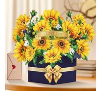 AOOTE Biglietto Fiore Pop-Up, Mazzo Di Girasole, Biglietto Regalo 3D per Un Compleanno, Biglietti di compleanno per donne, Biglietto di Compleanno per Genitori, Amici e Innamorati con Busta
