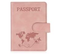 AOOTE Copertina per Passaporto, Porta Passaporto da Viaggio, Porta Passaporti Portatile con Blocco RFID, Pelle PU, Donna e Uomo, per Carte di Credito, D'Identità e Documenti di Viaggio, Rosa