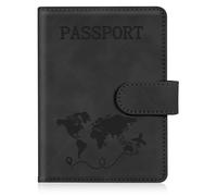 AOOTE Copertina per Passaporto, Porta Passaporto da Viaggio, Porta Passaporti Portatile con Blocco RFID, Pelle PU, Donna e Uomo, per Carte di Credito, D'Identità e Documenti di Viaggio, Nero