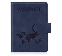 AOOTE Copertina per Passaporto, Porta Passaporto da Viaggio, Porta Passaporti Portatile con Blocco RFID, Pelle PU, Donna e Uomo, per Carte di Credito, D'Identità e Documenti di Viaggio, Blu Scuro