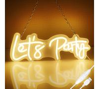 AOOTE Let's Party Insegne al Neon, Insegna al Neon Scritta LED, Luci Bianche Calde, USB Alimentato, Neon Lettere Luce, per Matrimoni, Fidanzamenti, Matrimoni, Casa, Decorazione da Parete