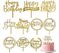 AOOTUERL 10 Pezzi Topper Torta Compleanno, Decorazioni per Torte di Buon Compleanno, Gold Happy Birthday Cake Topper, Happy Birthday Decorazione per Torta, P10-DANGAOCHAPAI
