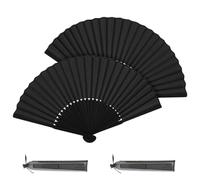 AOOTUERL 2 PCS Nero Ventaglio,Ventaglio Cinese Nero,Ventaglio Pieghevole