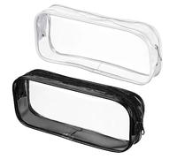 AOOTUERL 2 Pezzi Grande Astuccio Trasparente Portamatite per Studenti, PVC Astuccio per Matite con Cerniera Astuccio Impermeabili Borsa Cosmetica Trasparente(Nero E Bianco)