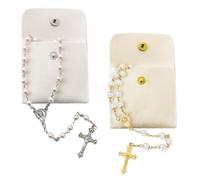 AOOTUERL Rosario con perle bianche cattoliche, 2 pezzi, collana lunga con ciondolo a forma di crocifisso, per uomo e donna, Misura unica, plastica, Nessuna pietra preziosa