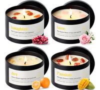 AOOVOO Set di candele a energia di cristallo per le donne - 4 confezioni da 26 oz candele di cera di soia per profumo domestico, 200 ore di candela a lunga durata, cristallo rosso/amore rosa quarzo