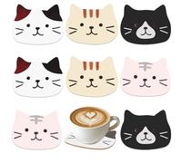 AOOWU 8 Pezzi Pattern Gattino Dei Cartoni Animati Sottobicchieri Legno, Simpatico Set di Sottobicchieri, Coaster per Tavolino del Caffè, Elemento decorativo cucina Regalo per Amanti dei Gatti