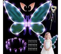 AOOWU Ali da Fata a Forma di Farfalla, 5 Pezzi Ali di Fata Luminose, Ali di Farfalla, Ali di Ragazze, Ali Fata Donna Bambina, per Carnevale Halloween Natale Gioco di Ruolo Festa, Luce Viola