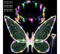 AOOWU Ali da Fata a Forma di Farfalla, 5 Pezzi Ali di Fata Luminose, Ali di Farfalla, Ali di Ragazze, Ali Fata Donna Bambina, per Carnevale Halloween Natale Gioco di Ruolo Festa, Luce Colorata