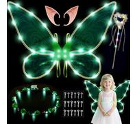 AOOWU Ali da fata, ali di farfalla per bambini, mantello da fata, angelo e principessa, set con bacchette, corona, orecchie, fascia con fiori, adesivo con diamanti, per Halloween, compleanno, Natale