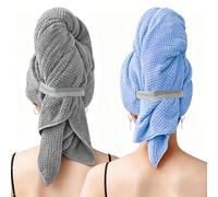 AOOWU Asciugamano Capelli in Microfibra con Texture Waffle, 2 Pezzi Turbante Capelli Morbido con 2 Fascia Elastica, Turbante Asciugacapelli Capelli Super Assorbente, per Donna Capelli Lunghi Ricci