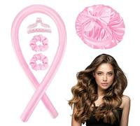 AOOWU Bigodino Lungo Per Boccoli, 5 PCS Set Arricciacapelli con Cuffia da Notte, Fermaglio per Capelli e 2 Elastici per Capelli, Morbida Fascia Bigodino in Raso Senza Calore, per Capelli Medi Lunghii