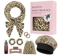 AOOWU Bigodino Lungo per Boccoli, 9 Pezzi Bigodini Senza Calore con Cuffia di Seta, Ferro Arricciacapelli Senza Calore, Velluto Fascia Morbida per Tutti Tipi Capelli (Motivo Leopardato)