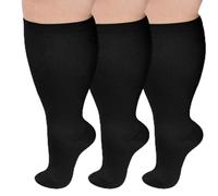 AOOWU Calze a Compressione Graduata da Uomo e Donna, 3 Paia Calzini Contenitivi Taglie Forti Obesi, Polpaccio Oversize Gambaletti 20-30mmHg per Vene Varicose Circolazione Gravidanza Running Ciclismo