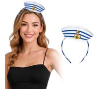 AOOWU Cappello Marinaio e Sciarpa Set per Uomini e Donne, Cosplay Carnevale | Costume Capitano Marinai Berretto Blu Navy, per Festa in Costume, Feste a Tema Nautico, Halloween