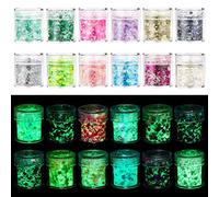 AOOWU Fluorescente Paillettes, 12 Colori Kit polvere Glitterata Glitter per il Corpo, Glitter Fluorescenti Glitter Grosse Olografiche per Viso, Occhi, Labbra, Capelli(Glitter)
