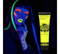 AOOWU Glow in Dark Face & Body Paint, 25ml Pittura per Viso Lavabile, Trucco per Bambini Neon, Sicuro Body Painting per Trucco Halloween, Mardi Gras, Trucco da Party#Giallo