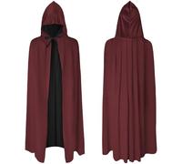 AOOWU Mantello Cappuccio Nero Bordeaux, Mantello con Cappuccio Mantello da Vampiro per Bambino, Lungo Mantello Costume di Halloween Carnevale Capo Masquerade(Reversibile-90cm)