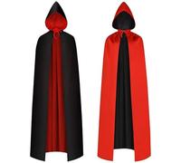 AOOWU Mantello Cappuccio Nero Rosso, Mantello con Cappuccio Mantello da Vampiro per Adulti, Lungo Mantello Costume di Halloween Carnevale Capo Masquerade(Reversibile-150cm)