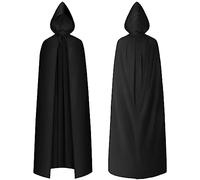 AOOWU Mantello di Nero, Mantello con Cappuccio Mantello da Vampiro per Adulti, Lungo Mantello Costume di Halloween Carnevale Capo Masquerade(Unilaterale-150cm)