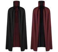 AOOWU Mantello Vampiro Bambini, Mantello Reversibile Mantello Rosso Nero di Halloween, Vampiro Collo Alto Mantello Unisex per Carnevale, Cosplay Travestimento, 90cm
