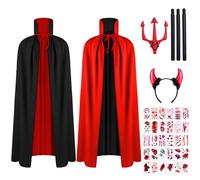 AOOWU Mantello Vampiro Bambino, 4 Pezzi Mantello Reversibile Mantello Nero Viola di Halloween, Vampiro Collo Alto Mantello Unisex per Carnevale, Cosplay Travestimento, 90cm