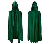 AOOWU Mantello verde con cappuccio, per Halloween, strega, cosplay, costume per bambini, mantello lungo per vampiro, Halloween, feste in famiglia (100 cm)