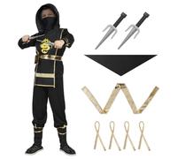 AOOWU Ninjago Costume con doppia spada - drago d'oro Ninja outfit per bambini ragazzi - feste a tema Halloween gioco di ruolo (S)
