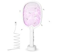 AOOWU Racchetta Zanzare Elettrica, 3800V 2 in 1 Scacciamosche Elettrico, con USB Base di Ricarica e Lampada UV, Protezione Maglia a 3 Strati, Efficace Contro insetti per Uso Interno ed Esterno (Mini)