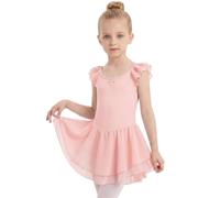 AOOWU Vestito da Balletto, Maniche da Volo Vestito Danza, Dancewear Abito da Ballo Saggio, con Gonna di Irregolare Tulle Scintillante, per Corsi Allenamento, Ginnastica, Spettacoli, Festa