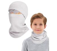AOPREL Passamontagna invernale per bambini, misto lana modal Balaclava, maschera da sci multifunzionale, antivento, maschera per il viso, con scaldacollo per ragazzi e ragazze, grigio chiaro, Taglia