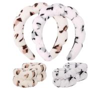 AOPRIE Fasce per capelli da spa per lavare il viso e il trucco, con fiocco, fascia per capelli da donna, fascia per la testa del viso, asciugamano da polso, per doccia, maschera leopardata, confezione