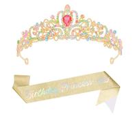AOPRIE Fascia da principessa per compleanno, da donna, diadema e corone, per ragazze, accessori di buon compleanno, bomboniera, oro, confezione da 2