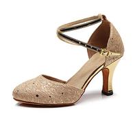 AOQUNFS Scarpe da Ballo Latino Americano Donna Punta Chiusa Standard Scarpe da Ballo per Salsa Tango e Bachata Valzer Pratica,1017-Oro-7,EU36