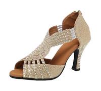 AOQUNFS Scarpe da Ballo Latino Americano Donna Strass Salsa e Bachata Tango Valzer Scarpe da Ballo da Sala,FT086-Oro-8,EU 40