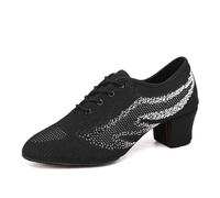 AOQUNFS Scarpe da Ballo Latino Donna Punta Chiusa Lacci Tacco Basso Salsa Tango Moderno Jazz Pratica Scarpe da Allenamento, HD01-NeroBianco-5,EU35